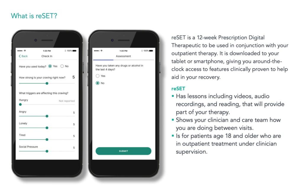 ReSET Digital Therapeutic App Interface