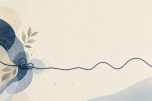 Abstract knotted cord smoothing out along a subtle timeline toward open curves, representing how long benzo belly lasts in recovery