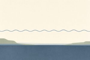 A single slow, even wave of pale blue air above calm level ground under a soft ivory sky