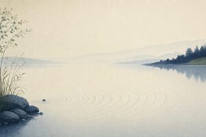 Abstract stone dropped in still water with ripples arriving at the far shore later, representing the delayed timeline of Klonopin clonazepam withdrawal