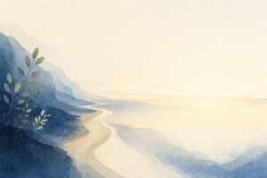 Abstract wide open morning landscape with the path behind and a bright horizon ahead, representing life after benzos and real recovery